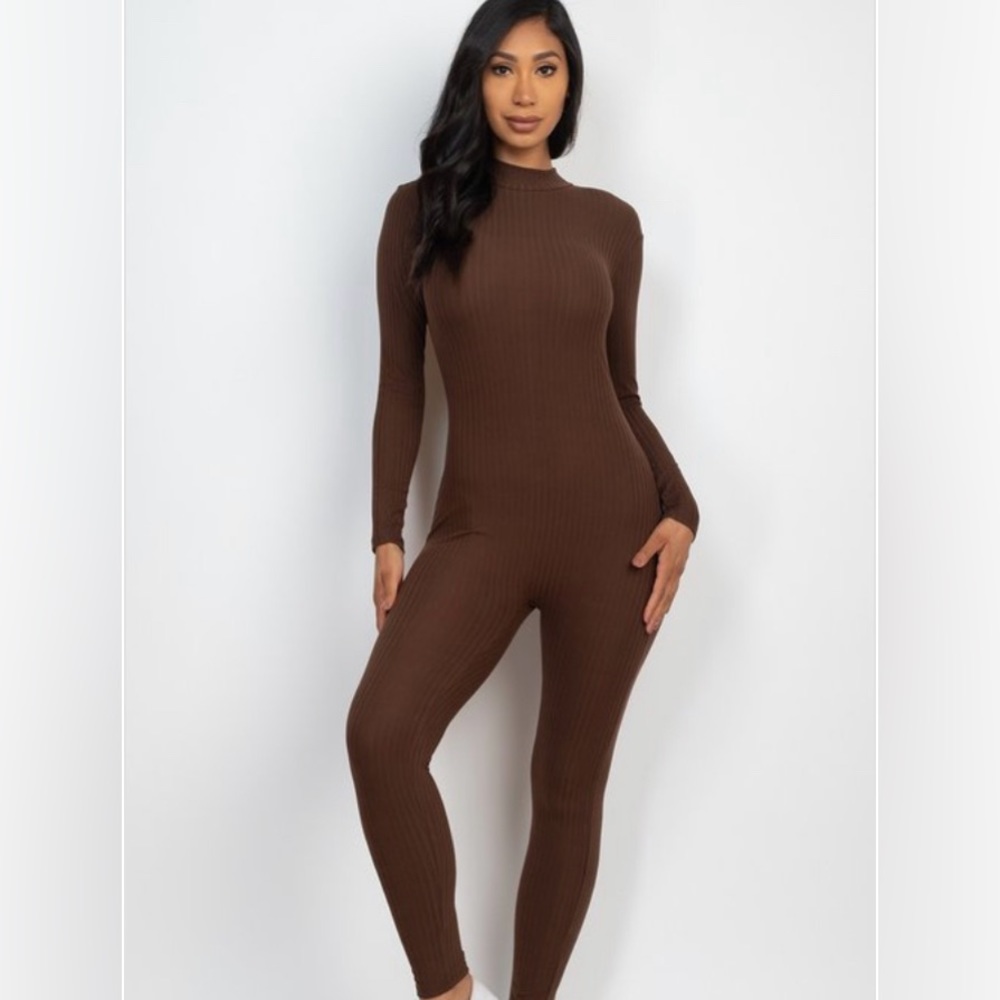 New Chocolate Ribbed Jumpsuit - Picture 3 of 3